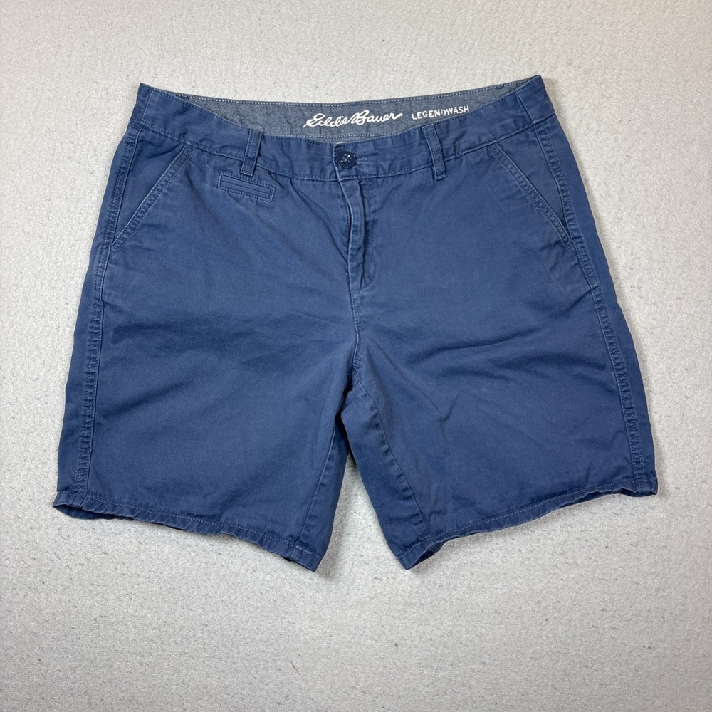 Eddie Bauer Legend Wash Boyfriend Mid-Rise Shorts Women's Size 12 Blue Pockets